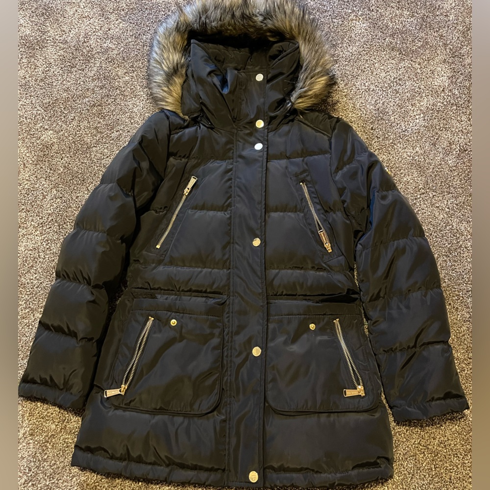 Black Michael Kors Hooded Puffer Coat